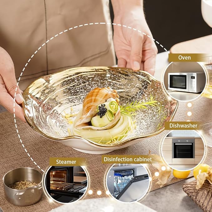 Salad Bowls of 4-8.5 Inch pasta bowl set，Decorative Ceramic Serving Bowl for Kitchen Counter, Versatile Dinnerware for Restaurant Plating & Home Dining(White with Golden)