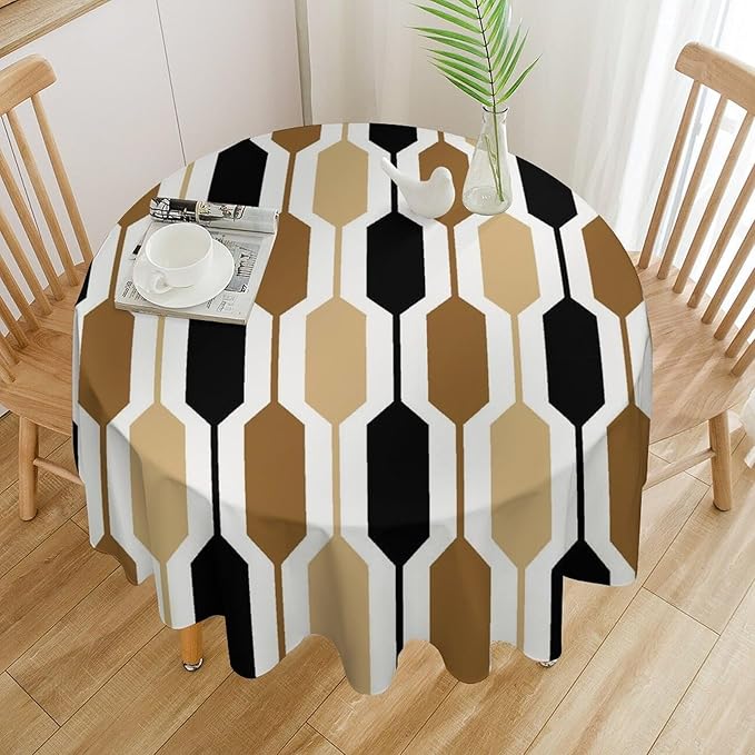 Abstract Boho Geometric Round Tablecloth, Mid Century Modern Geometric Art Retro Print Tablecloth for Home Party Dining Room Kitchen Decor 60Inch(152cm)