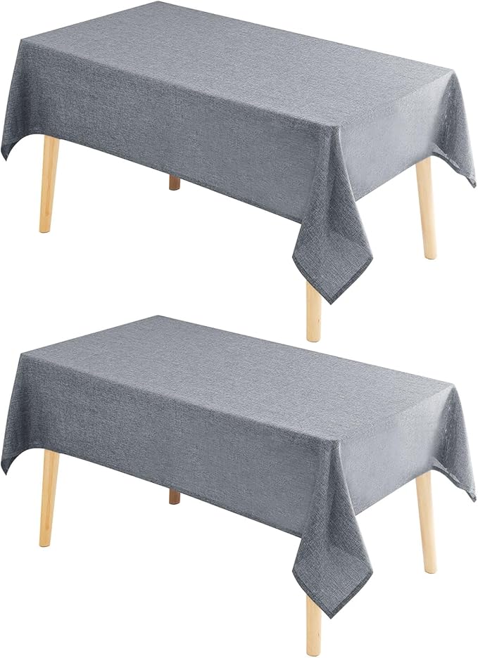 Hiasan 2 Pack Faux Linen Rectangle Tablecloth - Wrinkle and Stain Resistant Washable Table Cloth for Kitchen Dining Room Holiday Table Cover for Party Dinner, Grey, 90 x 132 Inch