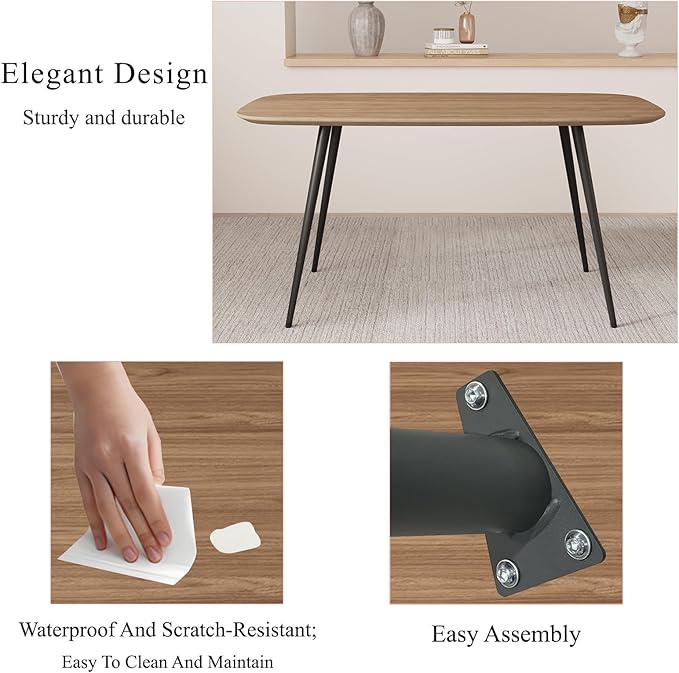 55.1'' Dining Table Set for 4,Modern Wood Dining Table,Leather Dining Chairs 4,Table and Chairs Set of 4,Ideal for Kitchen Dining Room (Walnut Color Table + 4 U-Shaped Brown Chairs, 55.1")