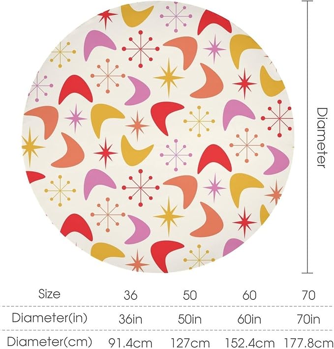 Mid Century Modern Round Tablecloth, Vintage Abstract Colorful Geometrics Modern Art Tablecloth for Home Party Dining Room Kitchen Decor 70Inch(178cm)
