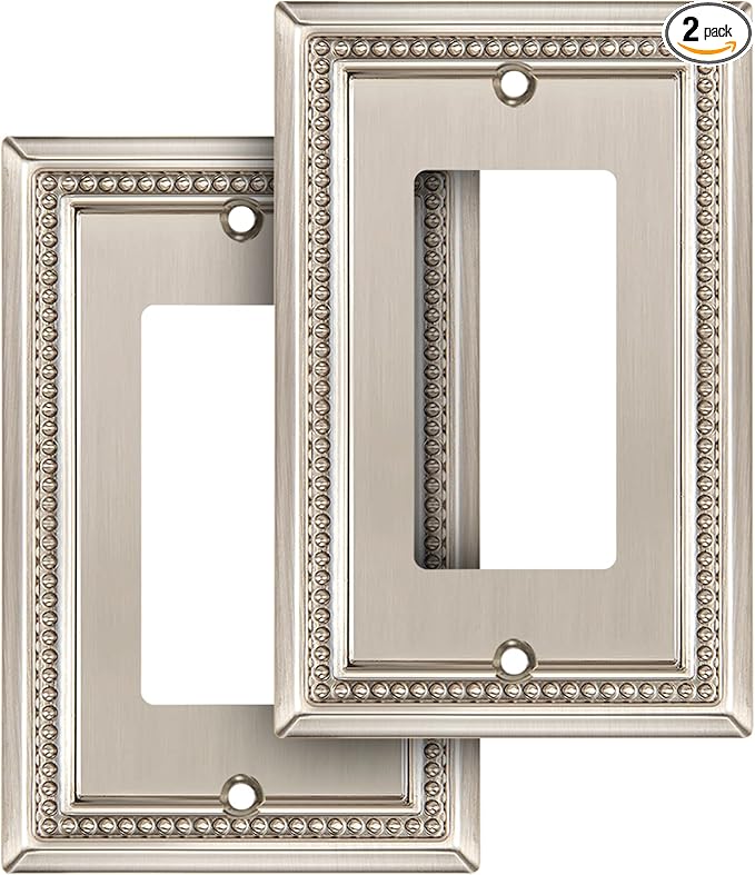 Henne Bery Sunken Pearls Heavy Duty Decorative Wall Plate Switch Plate Outlet Cover (Single Decorator, 2 Pack, Satin Nickel)