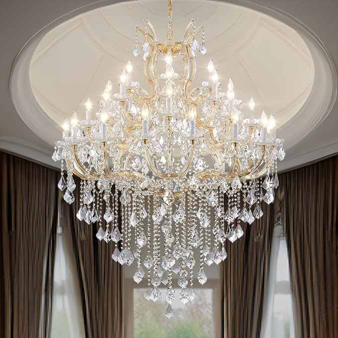 Large Gold Chandelier Light Fixtures - 36 Lights, 4 Layers Modern Crystal Chandeliers for Hotel, Lobby, Foyer, Entrance Hall, Staircase