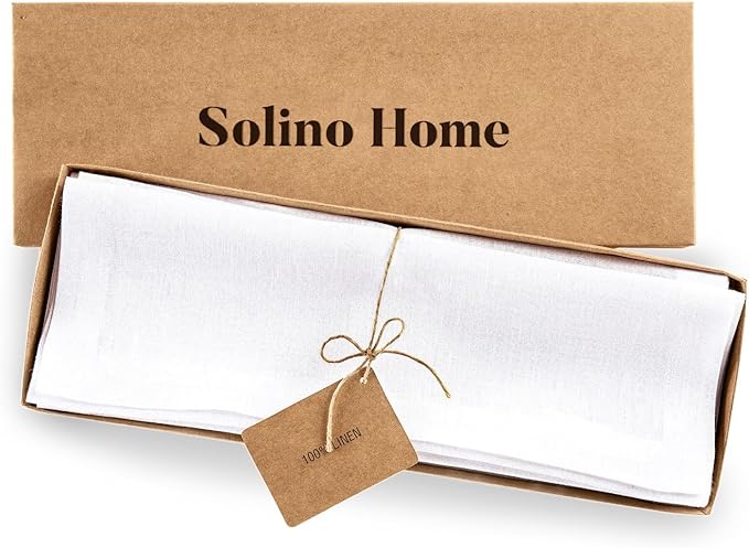 Solino Home White Placemats Set of 4-100% Pure Linen Placemats 14 x 14 Inch for Winter, Valentines, Spring, Easter - Fete