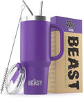 Beast 42 oz Tumbler with Handle Stainless Steel Vacuum Insulated Coffee Ice Cup Double Wall Travel Flask (Deep Purple)