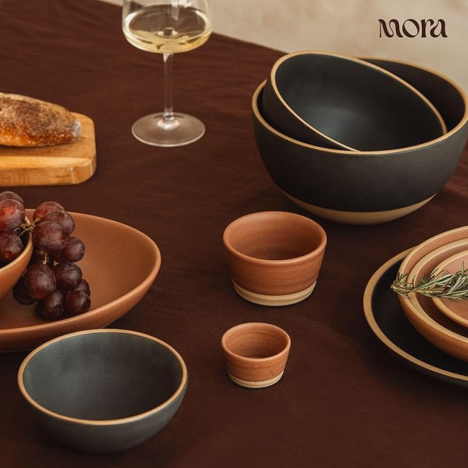 MORA Medium Bowls Set of 4, 28oz Ceramic Pottery Everyday Bowls - Microwave, Oven and Dishwasher Safe - Liquorice
