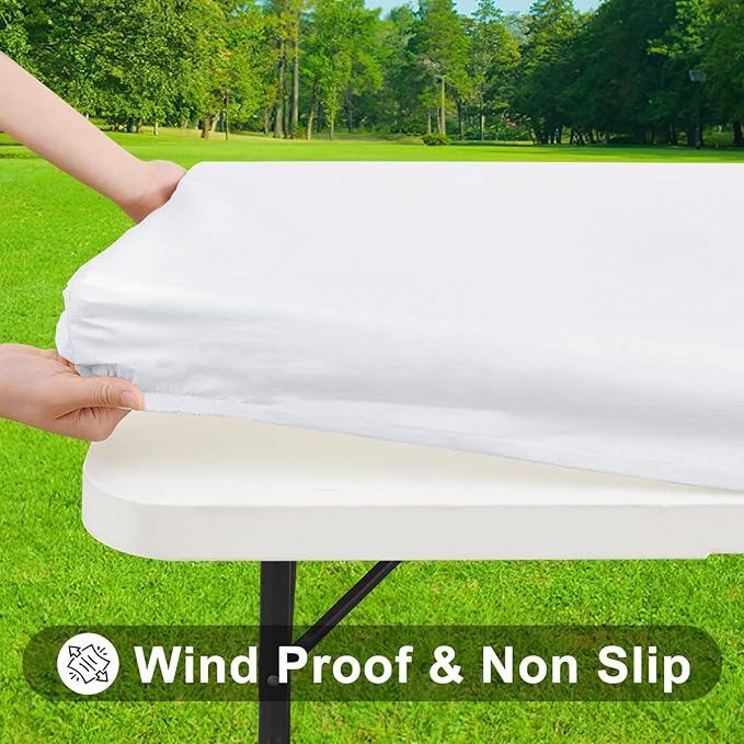 Smiry Rectangle Tablecloth, Elastic Fitted Flannel Backed Vinyl Tablecloths for 4ft Folding Tables, Waterproof Wipeable Table Covers for Indoor, Outdoor, Picnic and Camping (White, 24"x48")