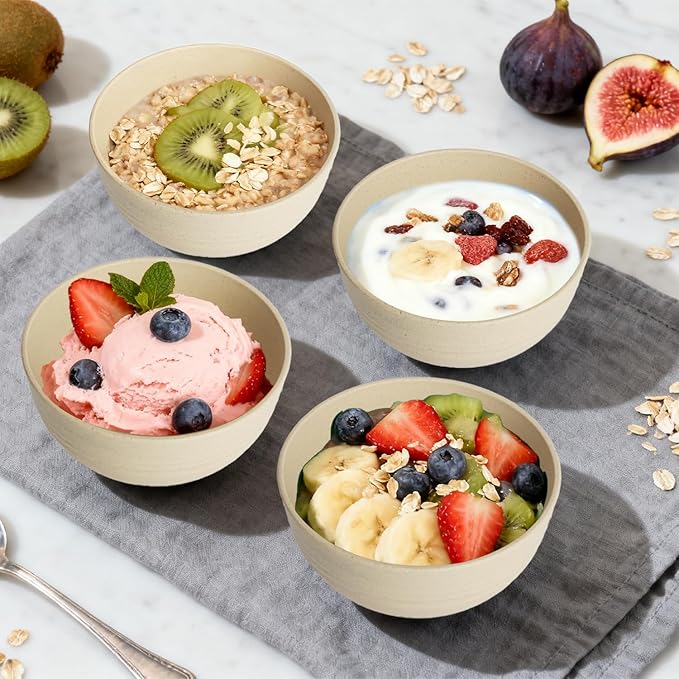 Wheat Straw Mini Bowls Set of 6, Unbreakable 10 OZ Dessert Bowls for Yogurt, Appetizers, Ice Cream, Plastic Bowls Microwave & Dishwasher Safe, Beige