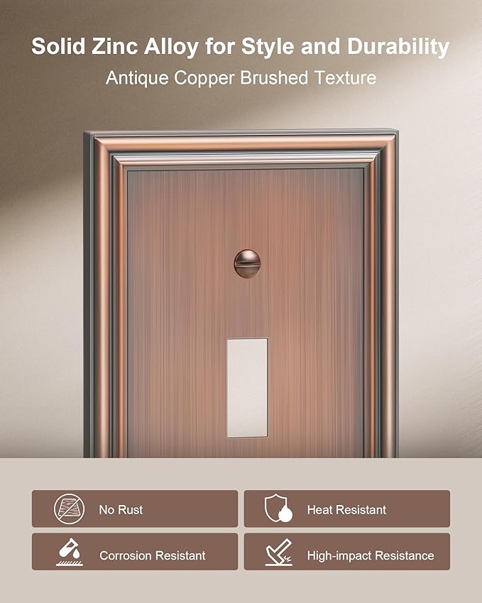 2-Pack Single Toggle Light Switch Cover Plate, Durable Solid Zinc Alloy Decorative Switch Plate Covers, Antique Copper 1 Gang Wall Plate, Corrosion Resistant