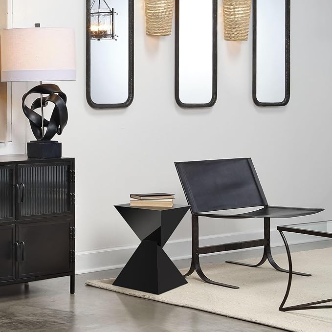 BECHAEO 12.6" Black Acrylic Side Table, Lightweight Irregular Design, Modern End Table for Small Spaces, Versatile Nightstand for Living Room Bedroom & Patio, Versatile Indoor/Outdoor Accent Table