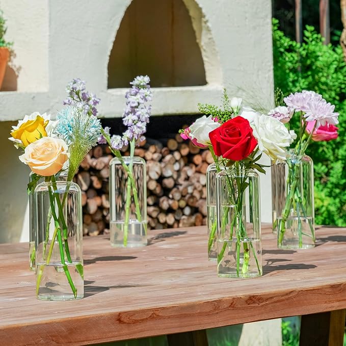 12pcs Glass Bud Vases - 6.7 Inch Tall Clear Flower Vases for Centerpieces, Glass Vase Modern Bud Vase for Wedding Party Dining Table Centerpieces, Living Room Decorative, Home Decor
