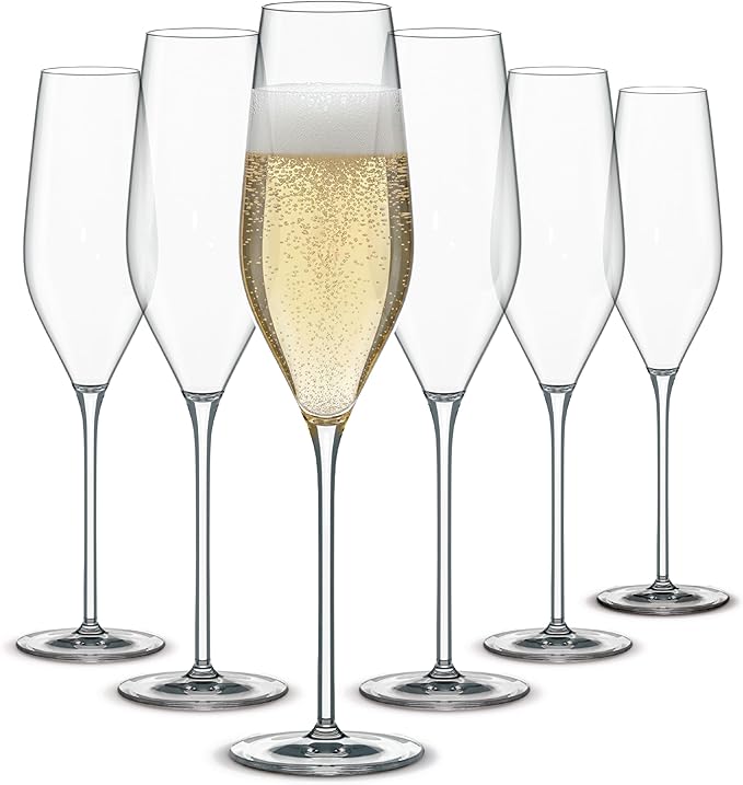 Holmegaard Cabernet Champagne Glass, Clear, 10.6" H x 2.8" D, 9.8 oz, Set of 6, Designed by Peter Svarrer, Gift Box Included