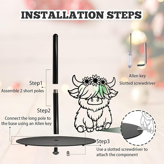 Highland Cow Paper Towel Holder Countertop Kitchen Decor Indoor with Round Base, Iron Rustic Highland Cow Napkin Holder Stand Accessories for Bathroom Kitchen Dining Farmhouse, 2 PCS