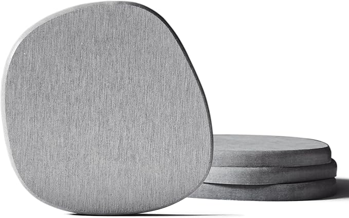 Diatomaceous Earth Coasters Set of 4 for Drinks, Moisture Water Absorbent Stone Coasters for Table Desk at Work, Water Absorbing Instant Drying Diatomite, Modern Light Grey