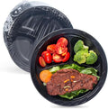 YANGRUI Disposable Plates BPA Free 9 Inch 150 Pack - Shrink Wrap Food Grade Mineral Filled PP | Reusable Microwave Safe Heat-Retention Design | Commercial Restaurant Black 3 Compartment Plastic Plate