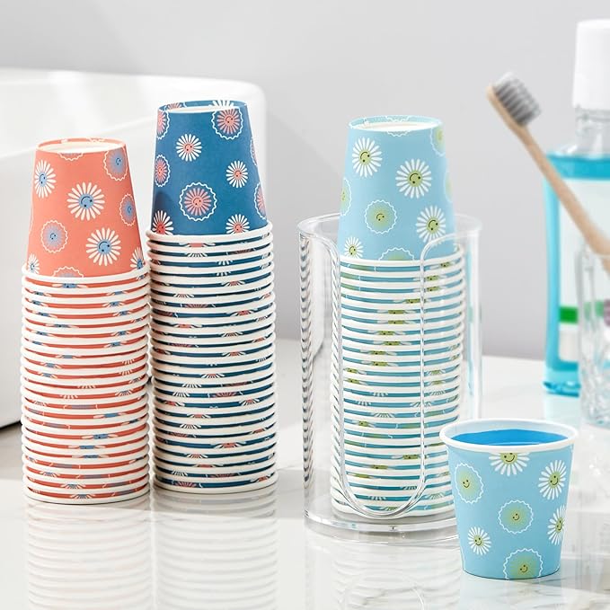 SIUQ 300 Pack 3 oz Paper Cups, Disposable Bathroom Cups, Small Mouthwash Cup, Hot/Cold Beverage Drinking Cups, Mini Paper Cups for Bathroom, Birthday Party, Travel, Events, Picnic, BBQ (Daisy)