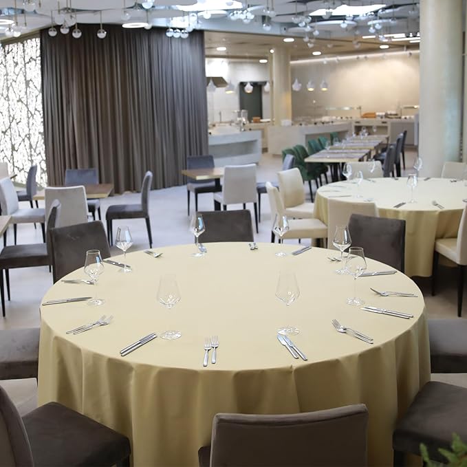 8 Pack Beige Round Tablecloth 120 Inch Beige Table Cloth Stain and Wrinkle Resistant Round Beige Tablecloths Reusable and Washable Polyester Fabric Table Covers for Buffet Wedding Party and Banquet