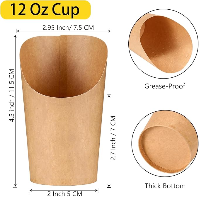 50 Pcs Charcuterie Cups with Skewers, 12 Oz Paper Snack Appetizer Cups with Cocktail Picks, French Fry Holder Brown Kraft , Disposable Popcorn Boxes Cones, Party Board Favor(50 ConeCups + 200 Sticks)