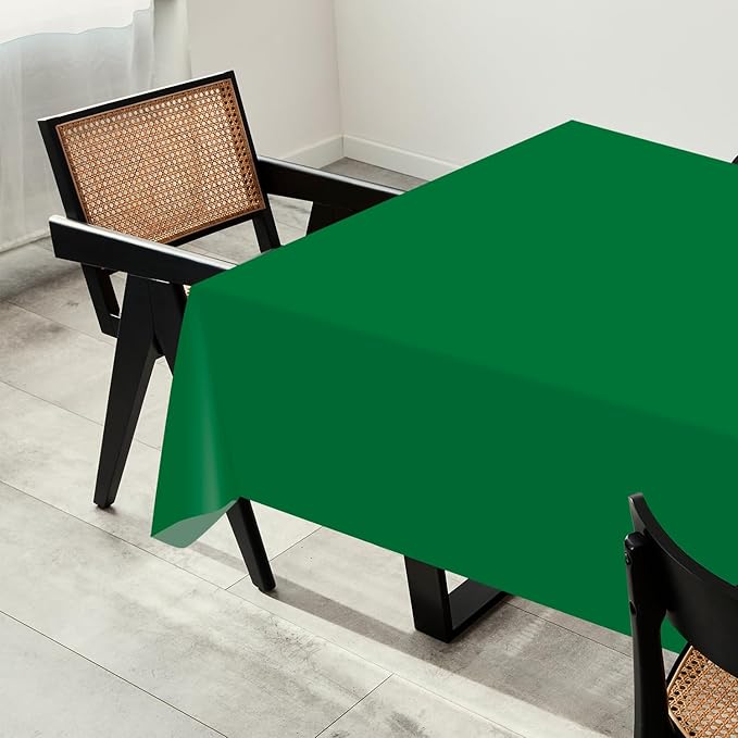 54 Inch X 200 Feet Plastic Table Cover Roll with Convenient Slide Cutter, Disposable Plastic Table Cloth Roll with Cut-to-Size Design for Weddings, Banquets, Parties (Green)