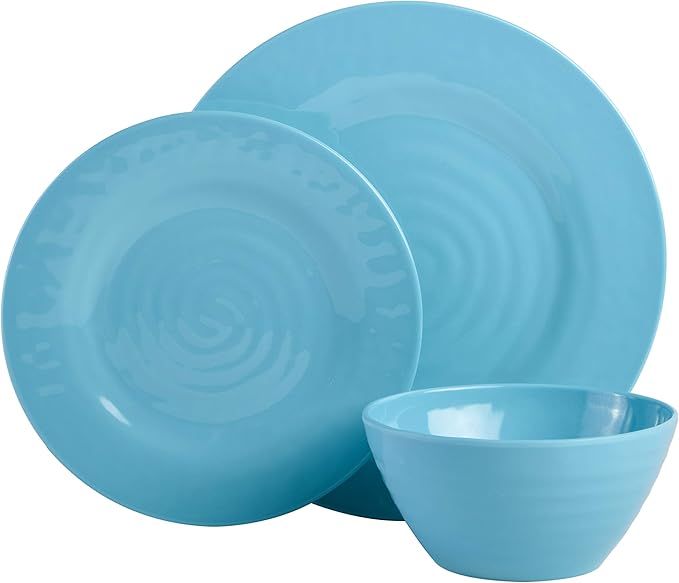 Gibson Home Brist Melamine Plastic Dinnerware Set, Service for Four (12pcs), Assorted II