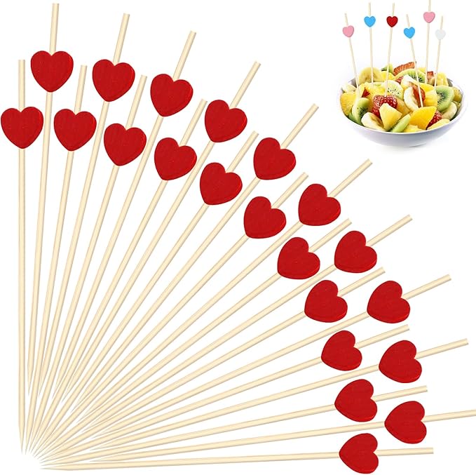 240 PCS Red Love Heart Shaped Cocktail Picks, 4.7Inch Bamboo Fancy Toothpicks for Appetizers, Cocktail Skewers Sticks Selected for Weddings, Valentines Day, Desserts, Charcuterie, Food, Drinks