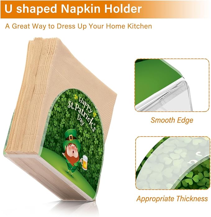 Napkin Holder Shamrocks Patrick Day Crystal Clear Acrylic Napkin Holders,Green Paper Napkin Holder Dining Table Dispenser for Kitchen Restaurant Home Decor Bar Accessories