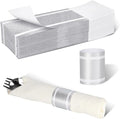 Germiwipe Standard Paper Napkin Band, 200PCS Matte Silver Napkin Ring Self-Adhesive, Silverware Wraps Bands,Table Setup Wedding Event Party Supply (Matte Silver /200pcs)