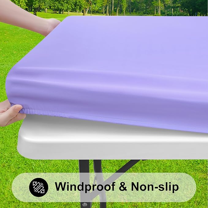 Smiry Rectangle Tablecloth, Elastic Fitted Flannel Backed Vinyl Tablecloths for 4ft Folding Tables, Waterproof Wipeable Table Covers for Indoor, Outdoor, Picnic and Camping (Lavender, 24"x48")
