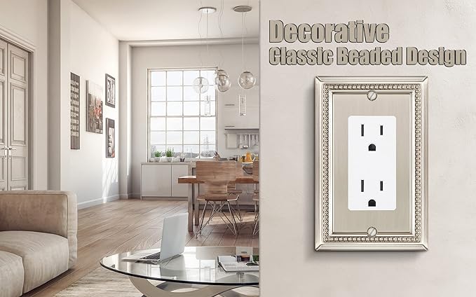 Henne Bery Sunken Pearls Heavy Duty Decorative Wall Plate Switch Plate Outlet Cover (Single Decorator, 2 Pack, Satin Nickel)