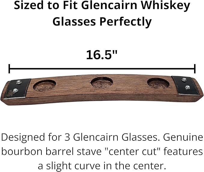 Premium Barrel Stave Whiskey Flight: Scotch & Bourbon, 3 Glencairn Crystal Glasses (No Glasses, Red Mahogany)