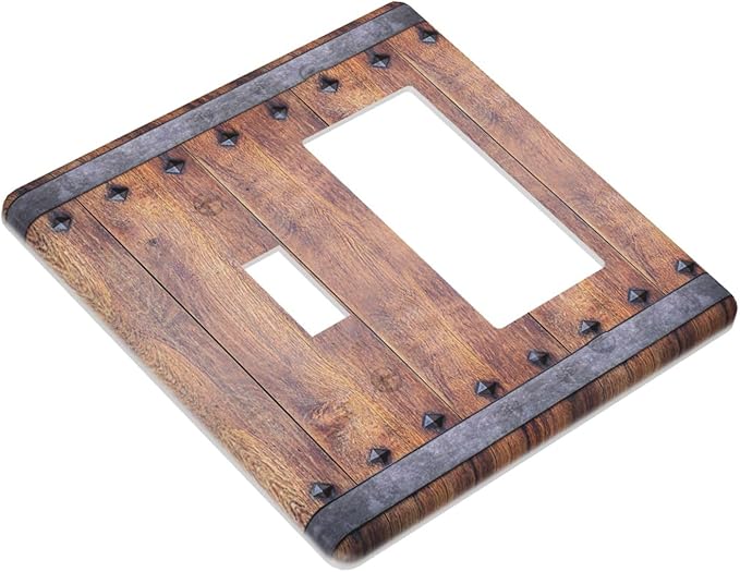Light Switch Cover Rustic Farmhouse Barn Door Vintage Wood 2 Gang Toggle Rocker Combo Socket Cover Wall Plates Decorative Switch Plates and Outlet Covers for Bathroom Cabin Decor