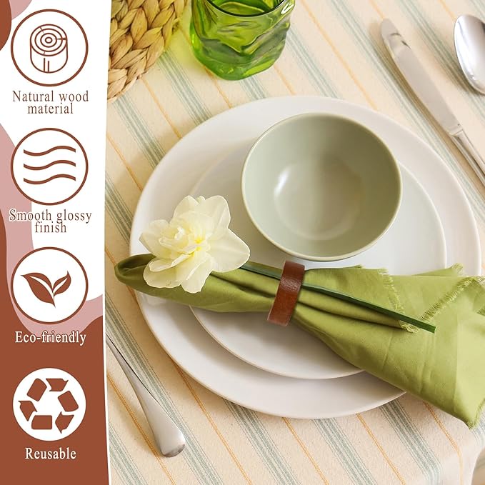 Remerry 12 Pcs Wooden Napkin Rings Handmade Dining Napkin Holder Buckles Farmhouse Semicircle Serviette Ring for Xmas Gathering Everyday Use Harvest Wedding Table Setting (Wood Color)