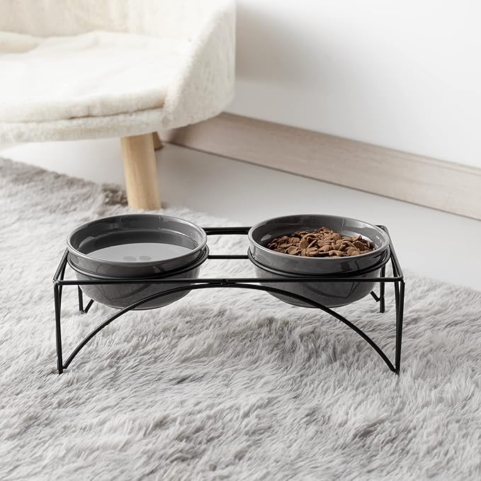 Y YHY Ceramic Raised Pet Bowls 24 oz Capacity 5.2” Height Sturdy Metal Stand, Grey