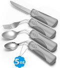 Adaptive Utensils (4-Piece Set) Weighted 5 oz - 42° Angled Utensils for Parkinson's Patients, Hand Tremors, Arthritis & Elderly - Eating Utensils for Elderly (Grey: Right Handed)