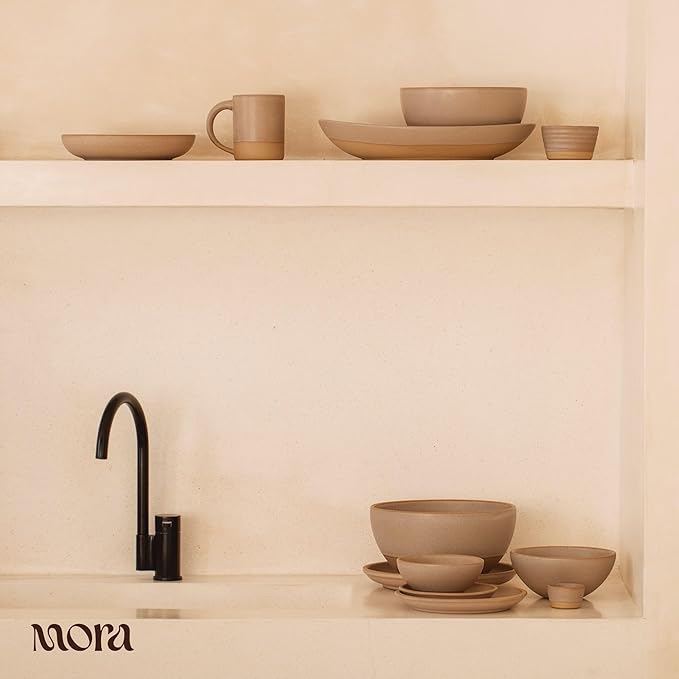 MORA Large Plates Set of 4, 10.5 inch Ceramic Pottery Dinner Plates - Microwave, Oven and Dishwasher Safe - Mushroom