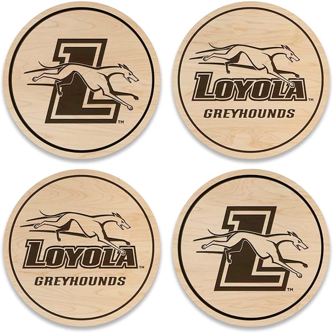 LazerEdge Loyola Greyhounds Wooden Coaster Set - Maple Wood - Officially Licensed Product - 4-Pack