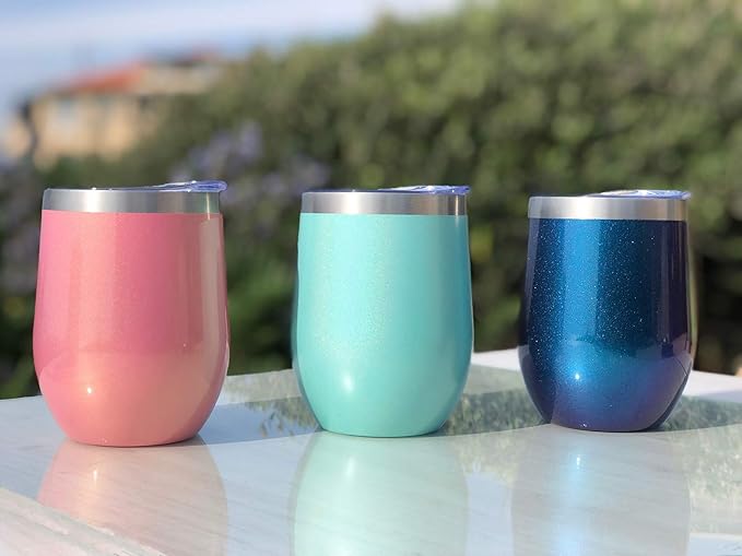 CHILLOUT LIFE 12 oz Stainless Steel Tumbler with Lid & Gift Box - Wine Tumbler Double Wall Vacuum Insulated Travel Tumbler Cup for Coffee, Wine, Cocktails, Ice Cream - PINK SPARKLE