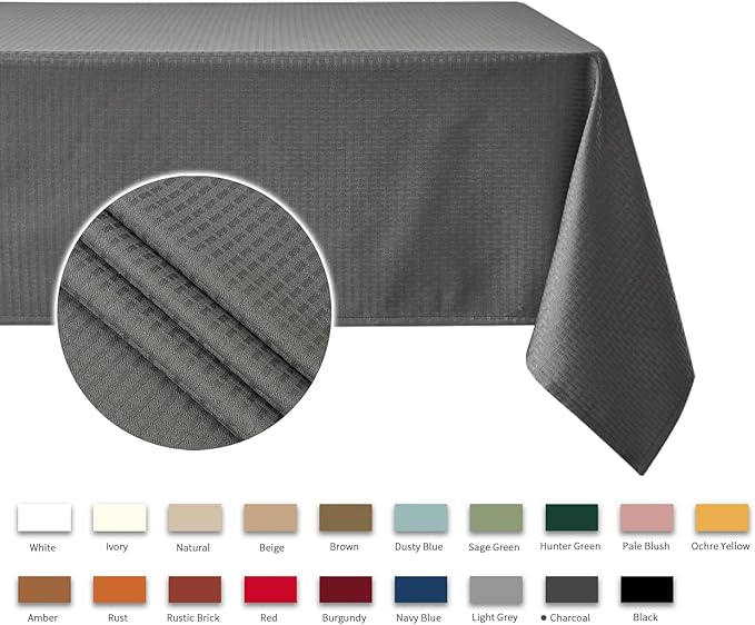 maxmill Weaved Texture Tablecloth Water Resistance Antiwrinkle Spillproof Soft Washable Table Cloth for Dining Room, Buffet Banquet Parties Holiday Dinner, Rectangular 60 x 108 Inch, Charcoal Gray