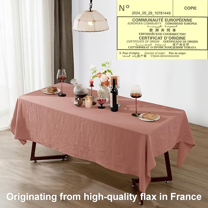 Talasily Linen Tablecloth 100% Pure Linen Table Cloth 60x84 Inches Rectangle Tablecloths Washable Cloths for Kitchen, Dining, Buffet Parties, Holidays, Picnic, Weddings and Restaurants-Muddy Pink