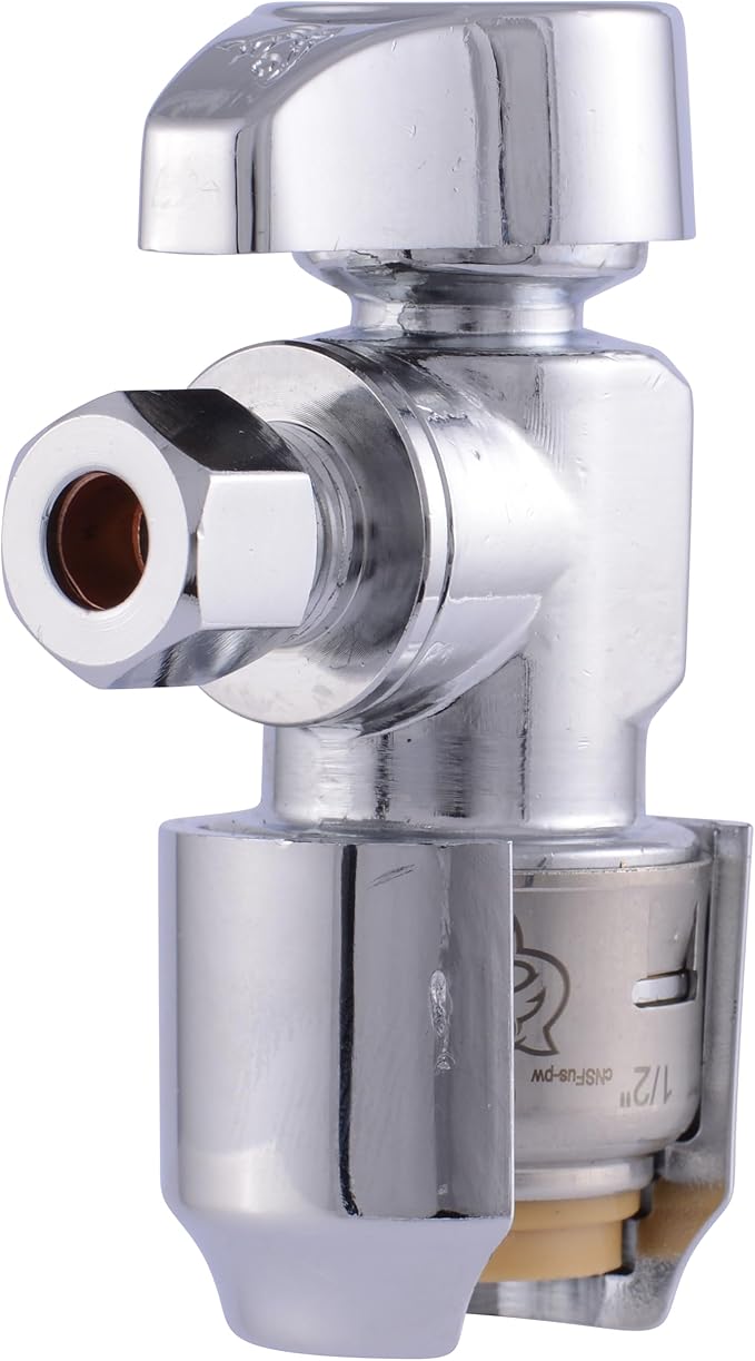 SharkBite Max 1/2 x 1/4 Inch Compression Angle Stop Valve, Quarter Turn, Push to Connect Brass Plumbing Fitting, PEX Pipe, Copper, CPVC, PE-RT, HDPE, UR23336