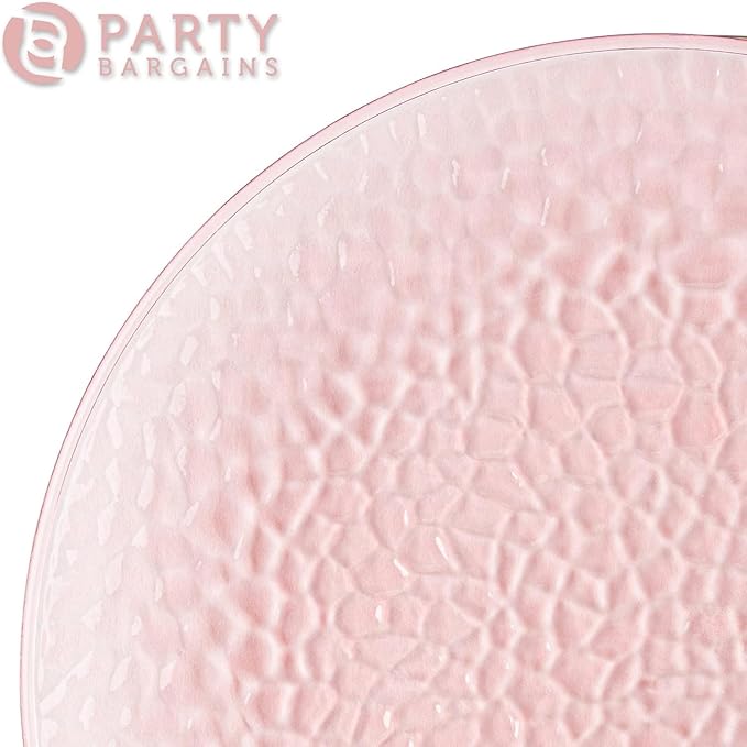 PARTY BARGAINS 13-Inch Charger Plates - 8 Pack, Hammered Pink, Heavy-Duty Disposable Chargers for Elegant Dining - Ideal for Weddings and Formal Events