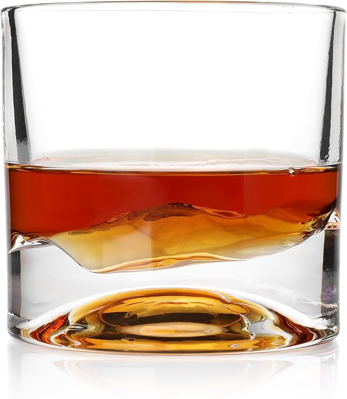 LIITON Rocky Mountains Heavy Crystal Whiskey Glasses Gift Set of 2, Thick Freezable Bourbon Glass 1lb Each, Premium Whiskey Gifts for Men, Frozen Crystal Chills Cocktails, 10 oz