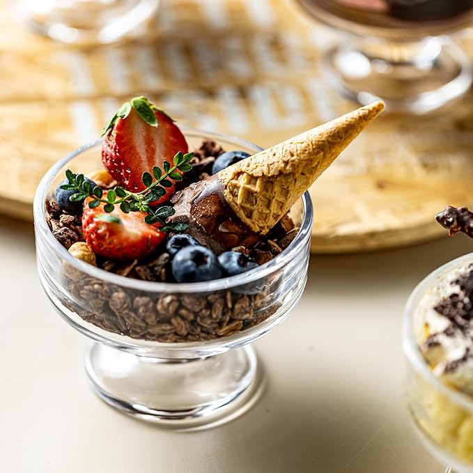 7oz Glass Ice Cream Bowls- Versatile Dessert Bowls & Cups for Mixed Drinks, Desserts, Nuts, Fruit, Pudding & Snacks- Perfect for Parties, Gatherings (8)