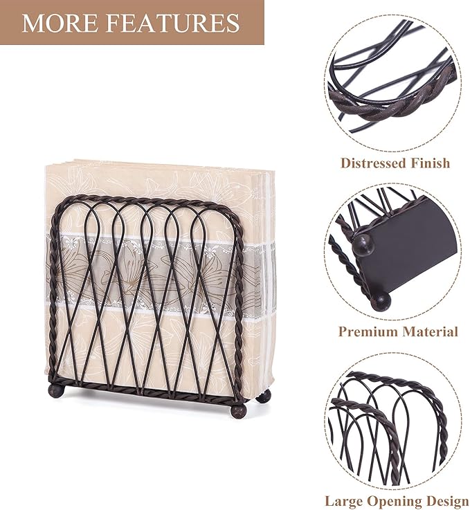 NIKKY HOME Vintage Intertwined Metal Napkin Holder Decorative Upright Tissue Dispenser - Black