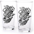 Set of 2 Pint Glasses - Funny Beer Glasses with Kraken Sinking Submarine - Premium Drinking Glasses 16oz. Capacity