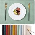 MOSAYT Vinyl Placemats Set of 12-12 X 17 Inch - Faux Leather 100% Waterproof Oil-Proof Wipeable PU Place Mats, Heat Resistant Reversible Table Mats for Kitchen, Dining, Outdoor (Green)