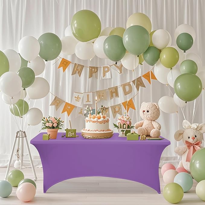 8FT Table Cloth for Rectangular Fitted Events Stretch Light Purple Table Covers Washable Spandex Tablecloth Protector for Party, Wedding, Cocktail, Banquet, Festival