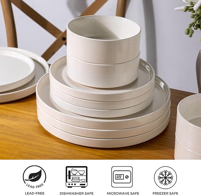 AmorArc Ceramic Dinnerware Set for 4 | Speckled Stoneware Plates and Bowls with unglazed terracotta | Scratch Resistant, Dishwasher & Microwave Safe Modern Dishes Sets- 12-Pcs