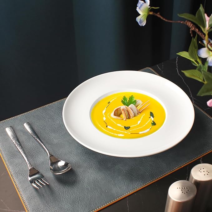 Pasta Plates with Rim 17.1 oz, Soup Bowl Pasta Bowl Set of 4, White Shallow Bowl Plate, Ceramic Wide Rimmed Soup Bowl, Best choice for high-end restaurants, hotels, and foodies, 11.3 Inch