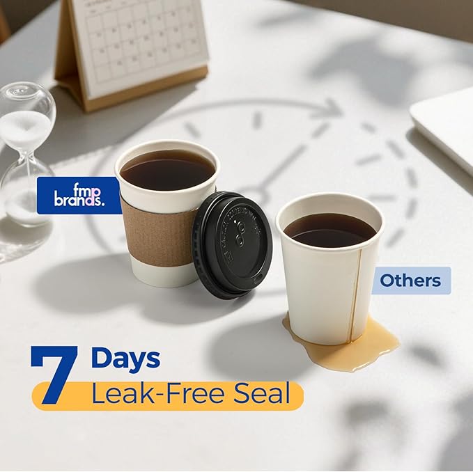 Fit Meal Prep 100 Pack 8 oz Disposable Coffee Cups with Lids, Sleeves, Leak-Proof To Go Coffee Cups with Lids, Durable Paper Cups for Hot Beverage, Home, Office, Party
